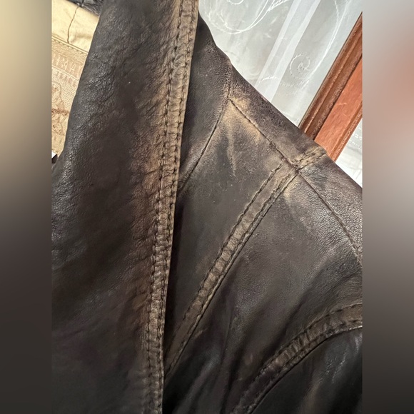 True Religion Soft Genuine Leather Distressed Aged Look Moto Coat Jacket - Picture 5 of 16